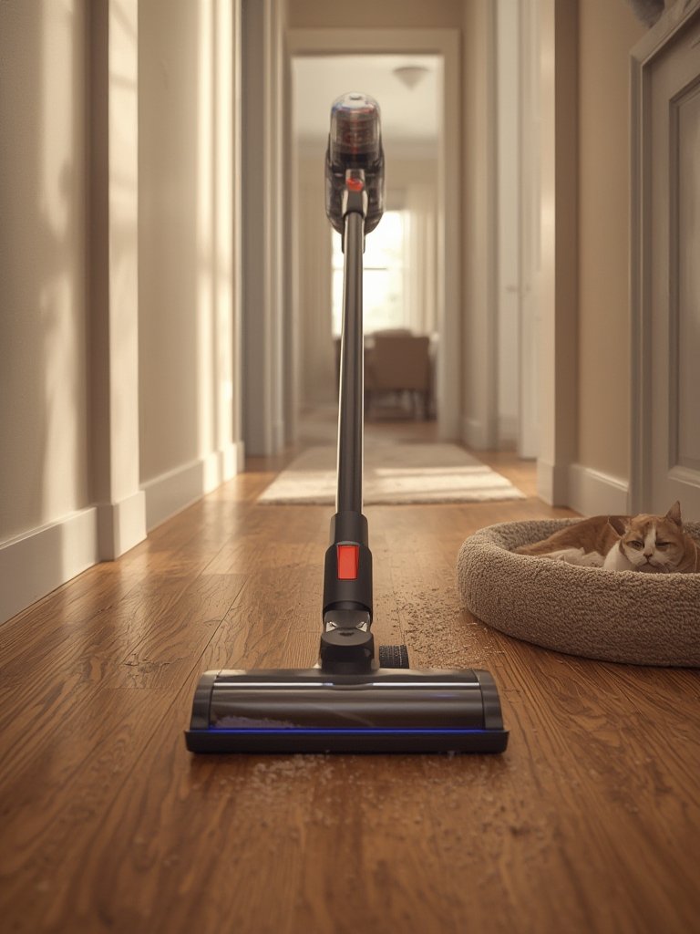 stick vacuum in action