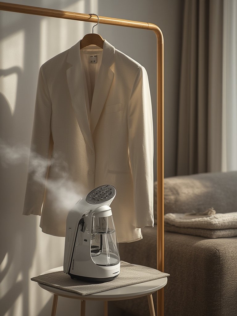 fabric steamer in action