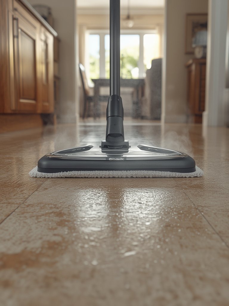 steam mop in action
